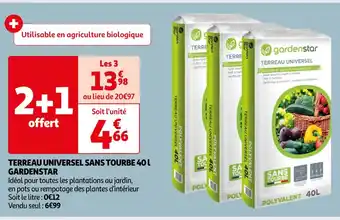 Auchan Supermarché GARDENSTAR TERREAU UNIVERSEL SANS TOURBE 40 l offre