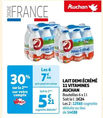 Auchan Supermarché AUCHAN LAIT DEMI ÉCRÉMÉ 11 VITAMINES offre