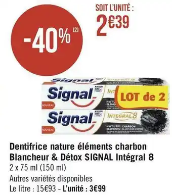 Signal dentifrice nature éléments charbon blancheur & détox intégral 8