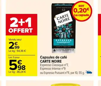 Carrefour Capsules de café CARTE NOIRE offre