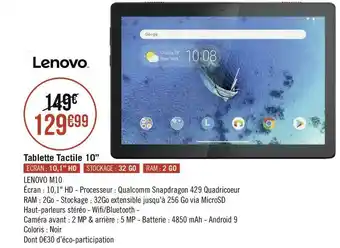 Géant Casino Lenovo tablette tactile 10’’ offre