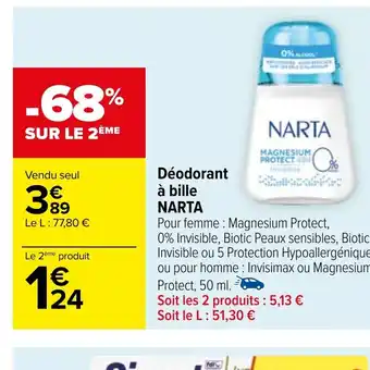 Carrefour Déodorant à bille NARTA offre