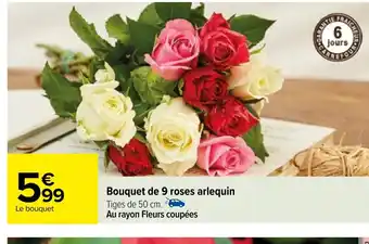 Carrefour Bouquet de 9 roses arlequin offre