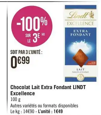 Lindt chocolat lait extra fondant excellence