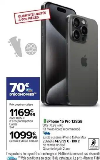 Carrefour iPhone 15 Pro 128GB offre