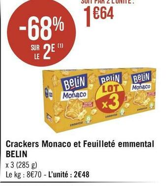 Géant Casino Belin crackers monaco et feuilleté emmental offre