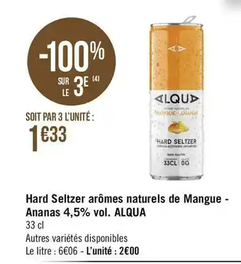 Géant Casino Alqua hard seltzer arômes naturels de mangue - ananas 4,5% vol. offre