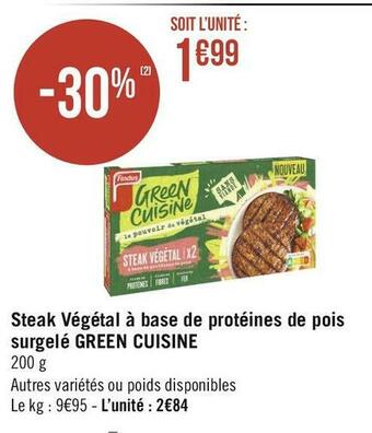 Géant Casino Green cuisine steak végétal à base de protéines de pois surgelé offre