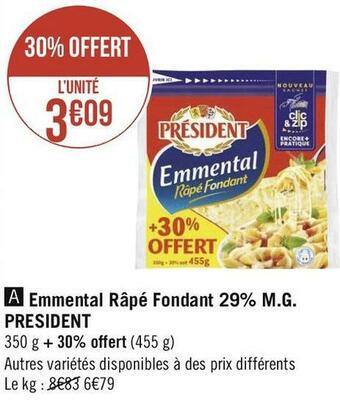 President emmental râpé fondant 29% m.g.