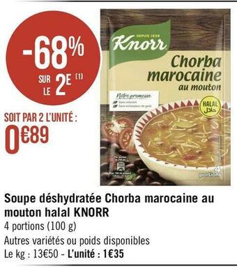 Géant Casino Knorr soupe déshydratée chorba marocaine au mouton halal offre