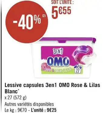 Géant Casino Omo lessive capsules 3en1 rose & lilas blanc* offre