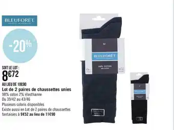 Géant Casino Bleuforêt lot de 2 paires de chaussettes unies offre