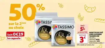 Auchan Supermarché L'or - dosettes de cafe long classique tassimo offre