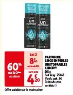 Auchan Lenor - parfum de linge en perles unstoppables offre