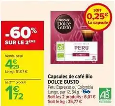 Carrefour Nescafé - capsules de café bio dolce gusto offre