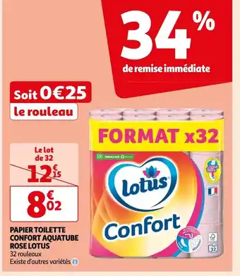 Auchan Supermarché PAPIER TOILETTE CONFORT AQUATUBE ROSE LOTUS offre