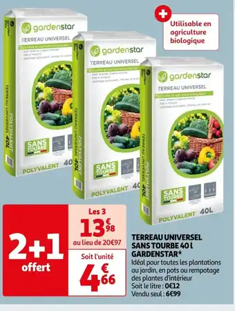 Auchan Supermarché TERREAU UNIVERSEL SANS TOURBE 40L GARDENSTAR offre