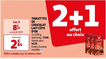 Auchan TABLETTES DE CHOCOLAT LAIT CÔTE D'OR offre