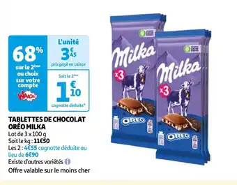 Auchan TABLETTES DE CHOCOLAT ORÉO MILKA offre