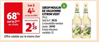 Auchan SIROP MOULIN DE VALDONNE CITRON VERT offre