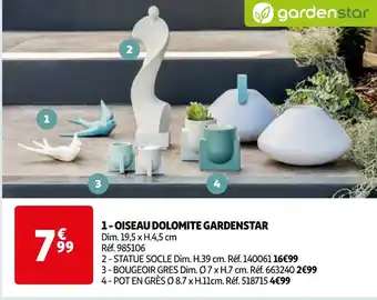 Auchan 1- OISEAU DOLOMITE GARDENSTAR Dim. 19,5 x H.4,5 cm offre