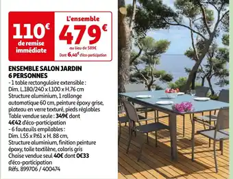 Auchan ENSEMBLE SALON JARDIN 6 PERSONNES offre