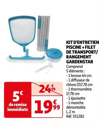 Auchan KIT D'ENTRETIEN PISCINE + FILET DE TRANSPORT/ RANGEMENT GARDENSTAR offre