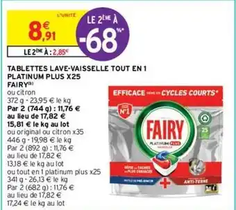 Intermarché Fairy - tablettes lave vaisselle tout en 1 platinum plus offre