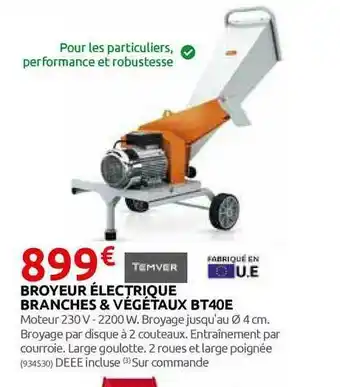 Rural Master Temver Broyeur électrique Branches & Végétaux Bt40e offre
