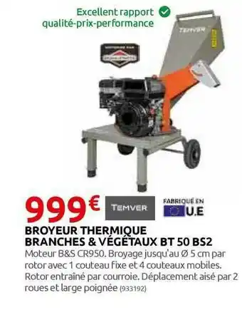 Rural Master Broyeur Thermique Branches & Végétaux Bt50bs2 offre
