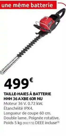 Rural Master Taille-haies à Batterie Hhh 36 Axbe 60r Nu offre