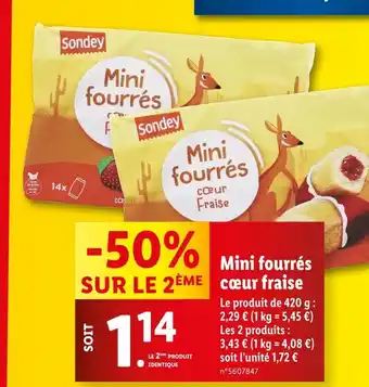 Lidl Sondey Mini fourrés cœur fraise offre