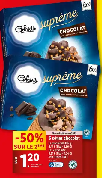 Lidl Gelatelli 6 cônes chocolat offre