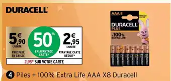 Intermarché Piles + 100% Extra Life AAA X8 Duracell offre