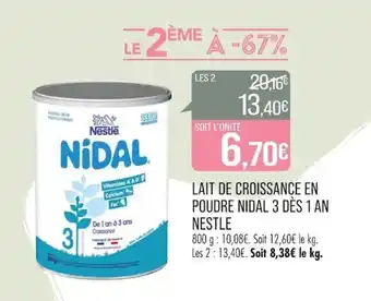 Match LAIT DE CROISSANCE EN POUDRE NIDAL 3 DÈS 1 AN NESTLE offre