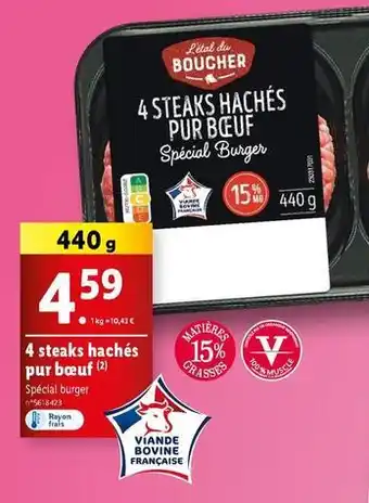 Lidl 4 steaks haches pur boeuf offre