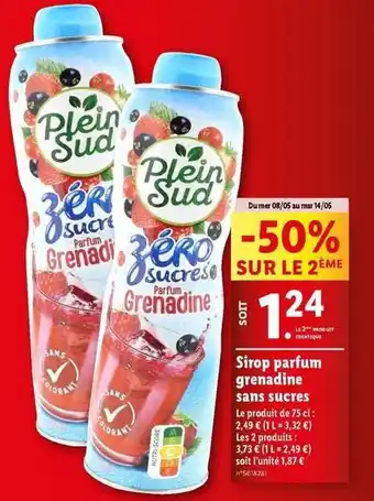 Lidl Sirop parfum granaine sans sucres offre
