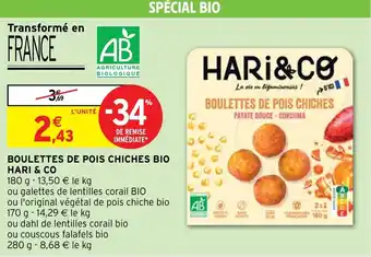 Intermarché Hyper BOULETTES DE POIS CHICHES BIO HARI & CO offre