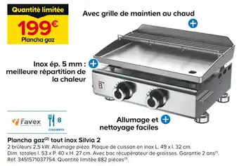 Castorama FAVEX Plancha gaz tout inox Silvia 2 offre