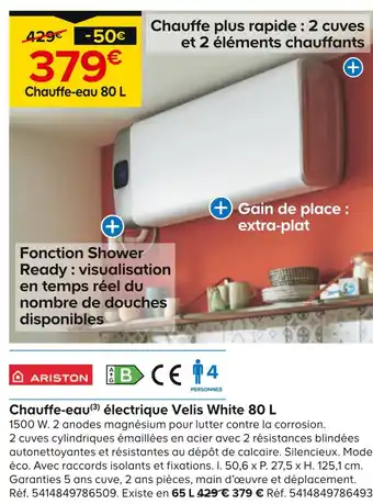 Castorama ARISTON Chauffe-eau électrique Velis White 80 L offre