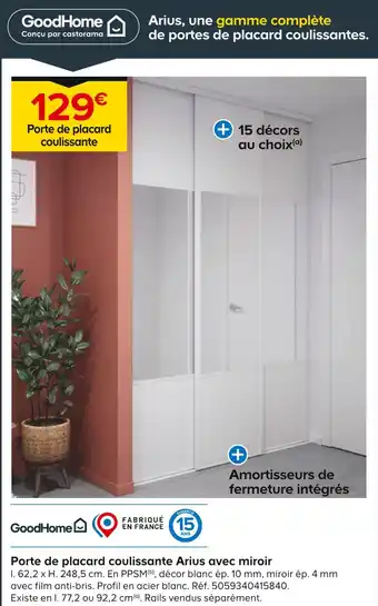 Castorama GoodHome Porte de placard coulissante Arius avec miroir offre