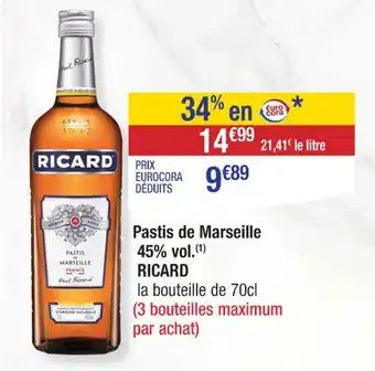 Cora Pastis de Marseille 45% vol. RICARD offre