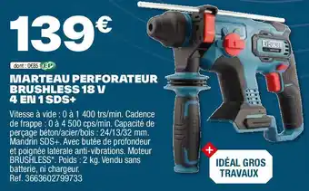 Brico Dépôt MARTEAU PERFORATEUR BRUSHLESS 18 V offre