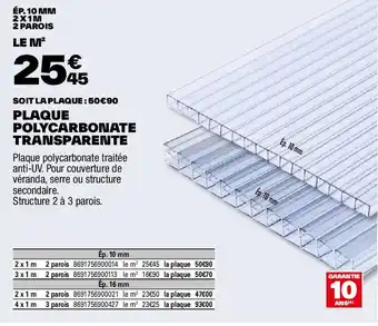 Brico Dépôt PLAQUE POLYCARBONATE TRANSPARENTE offre