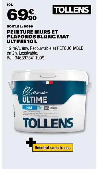 Brico Dépôt PEINTURE MURS ET PLAFONDS BLANC MAT ULTIME 10 L offre