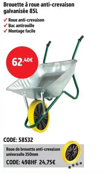 Screwfix Brouette à roue anti-crevaison galvanisée 85L offre