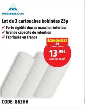 Screwfix Lot de 3 cartouches bobinées 25μ offre