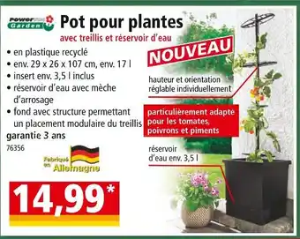 Norma Power Garden Pot pour plantes avec treillis et réservoir d’eau offre