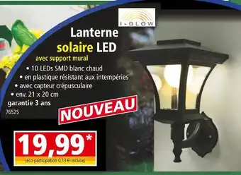 Norma I-GLOW Lanterne solaire LED avec support mural offre