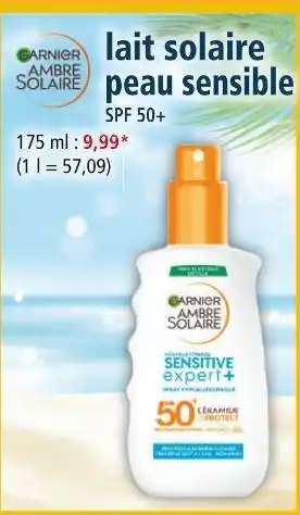 Norma GARNIER AMBRE SOLAIRE Lait solaire peau sensible SPF 50+ offre